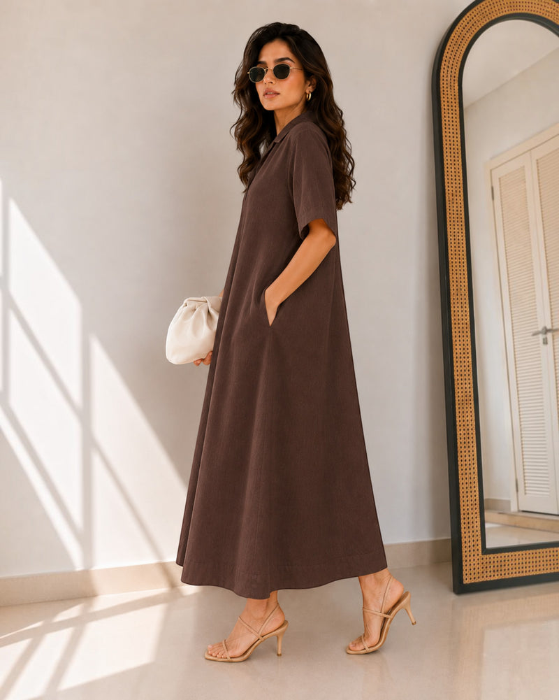 Petal Ease A-Line Dress – Brown