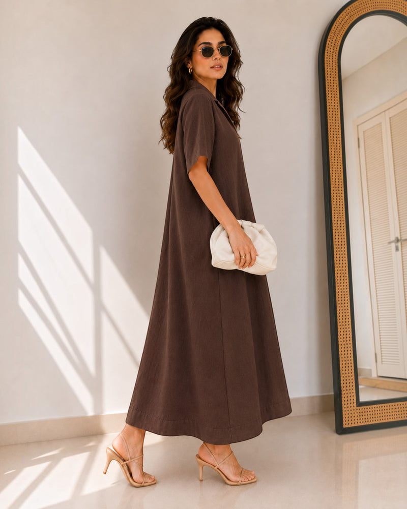 Petal Ease A-Line Dress – Brown