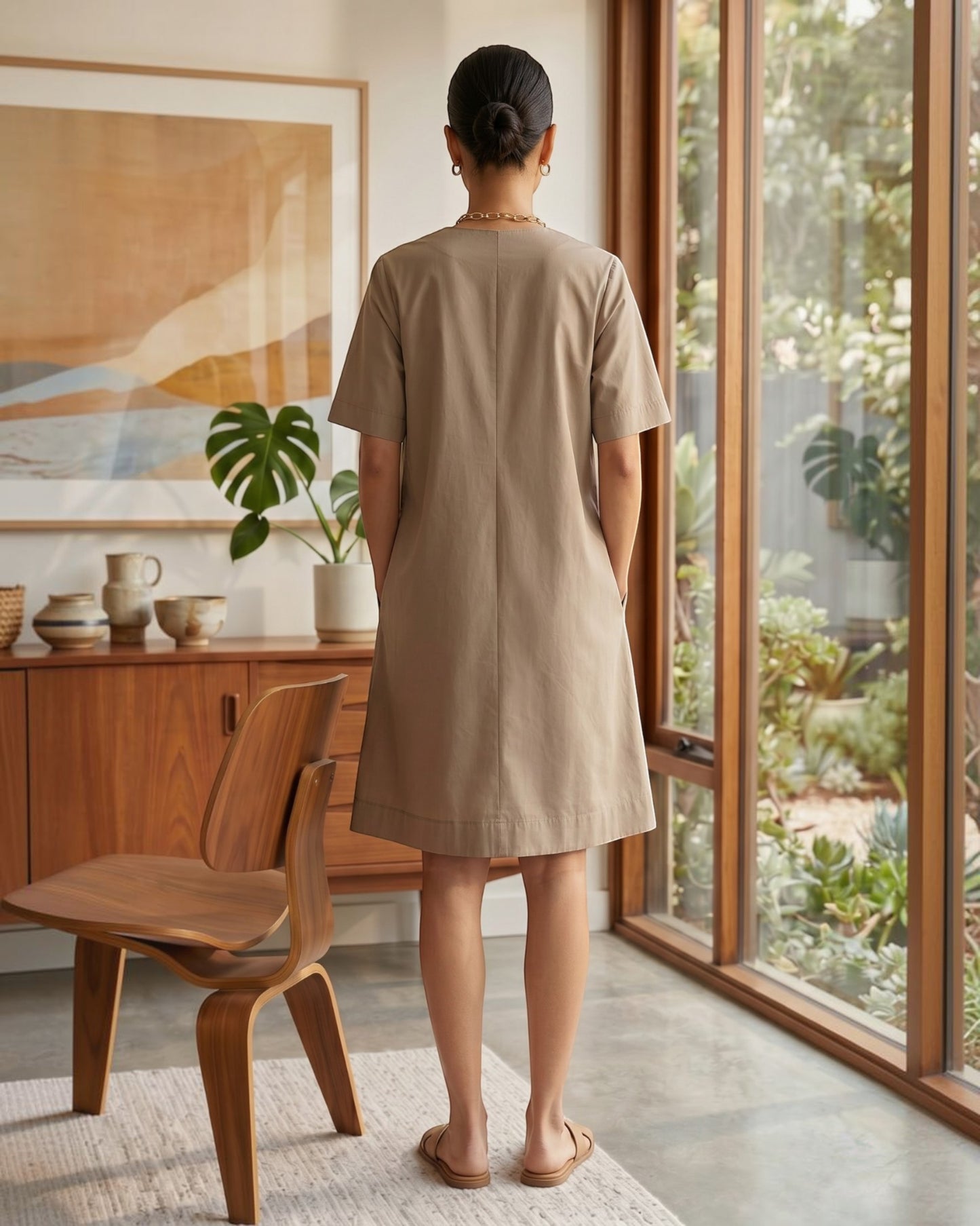 Dune Ease Short A-line Cotton Dress – Beige