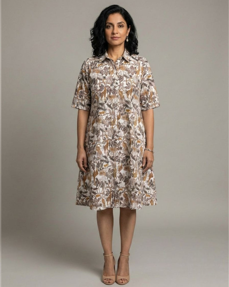 Safari Short Cotton Shirt Dress – Off-White Print