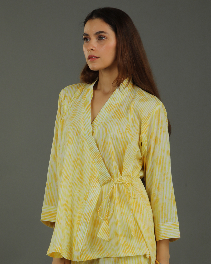 Ray Wrap Short Cotton Shirt – Yellow Print