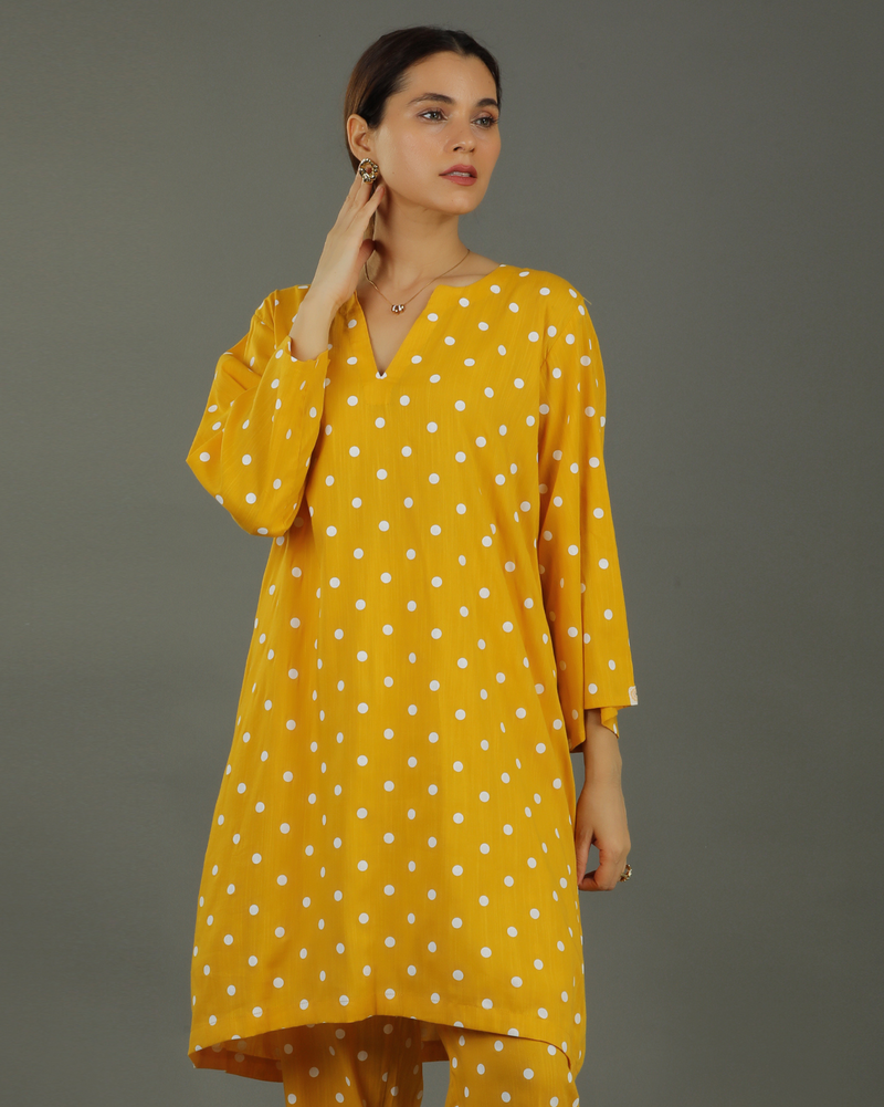 Sunshine Mid-Length A-line Cotton Kurta – Mustard Print