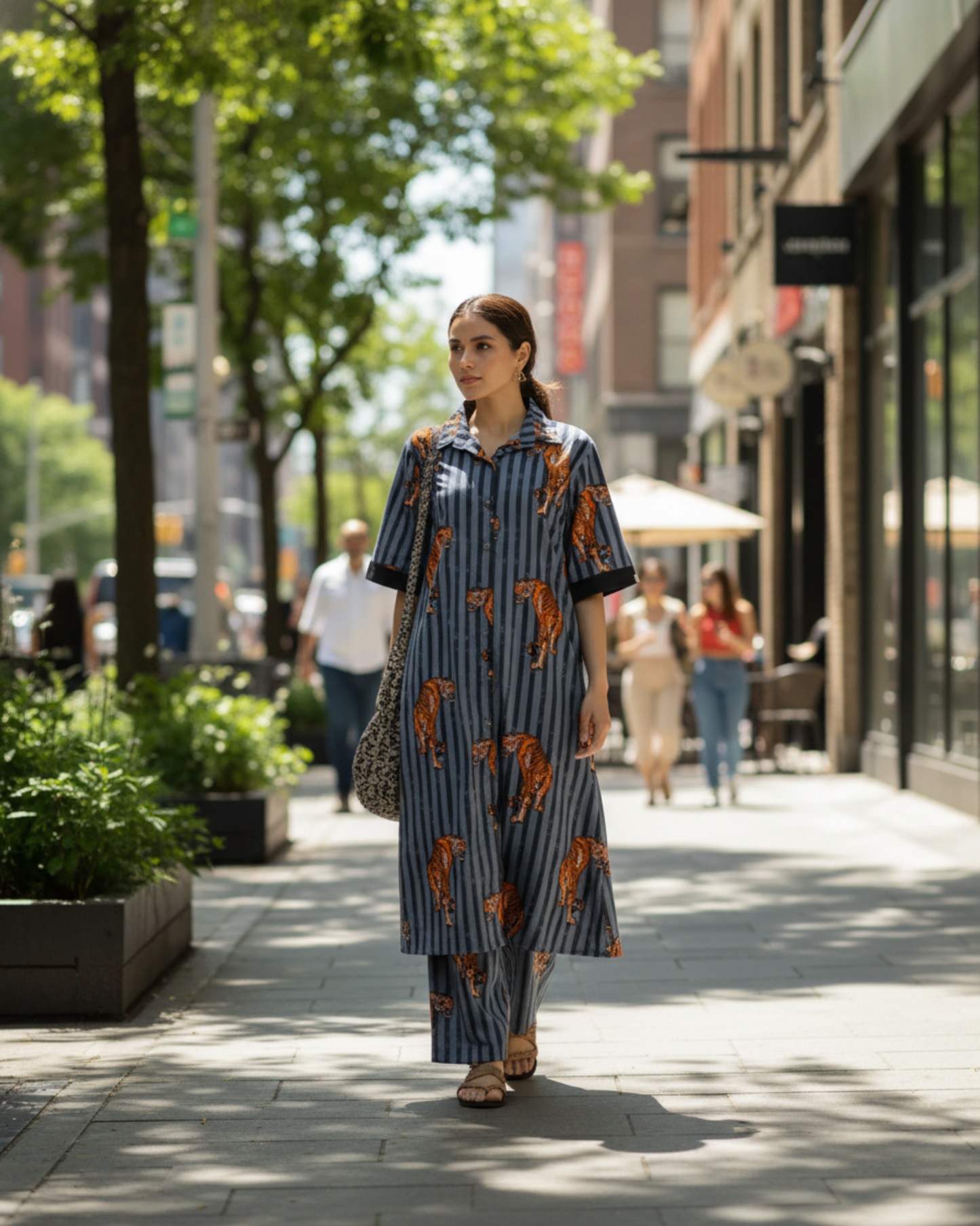 Wildrade Long Cotton Shirt – Charcoal Tiger Print