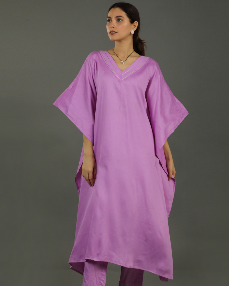 Noor Kaftan Satin Cotton Kurta – Deep Lavender