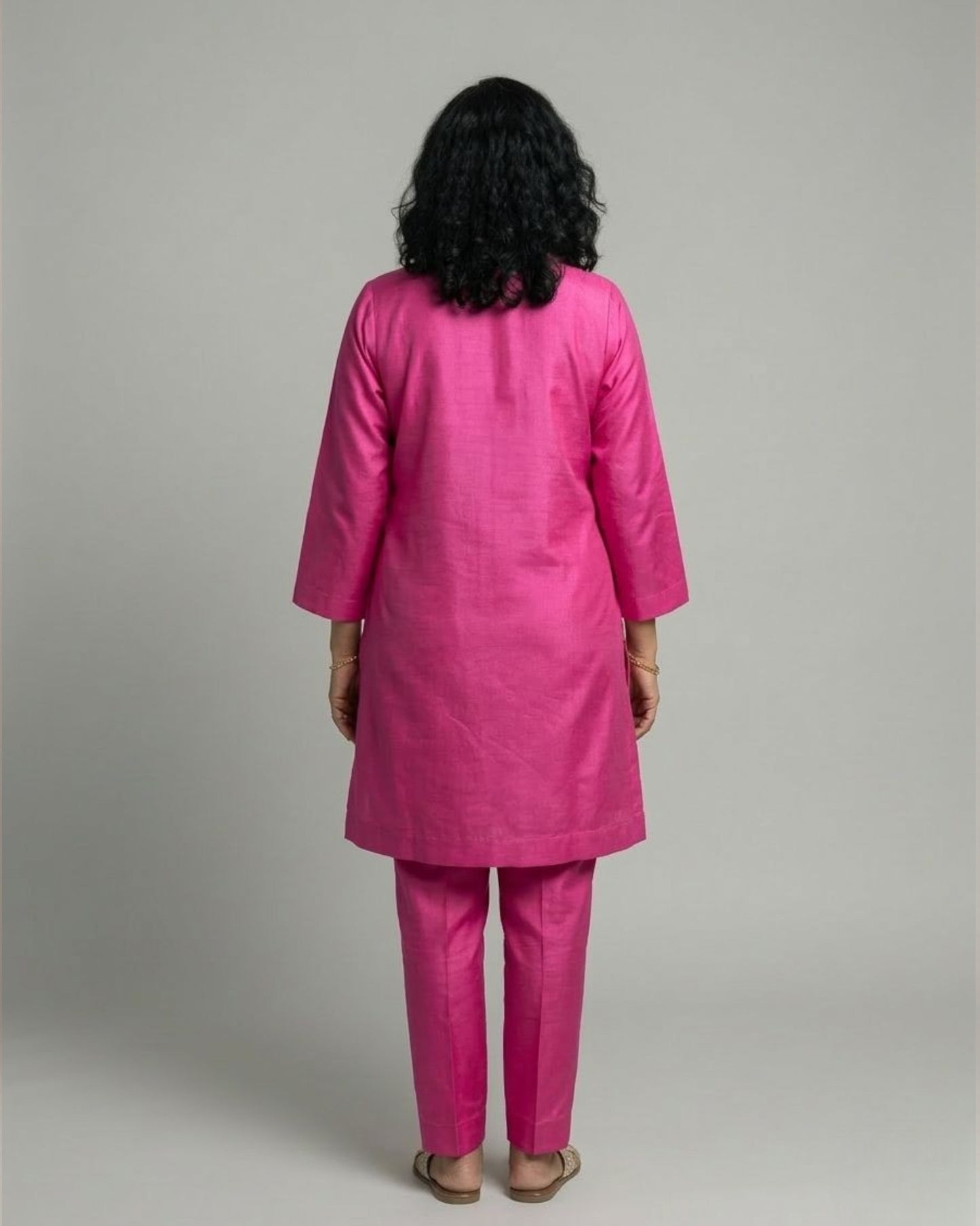 Fuchsia Cotton Satin Short Co-ord Set with Fuchsia Pants