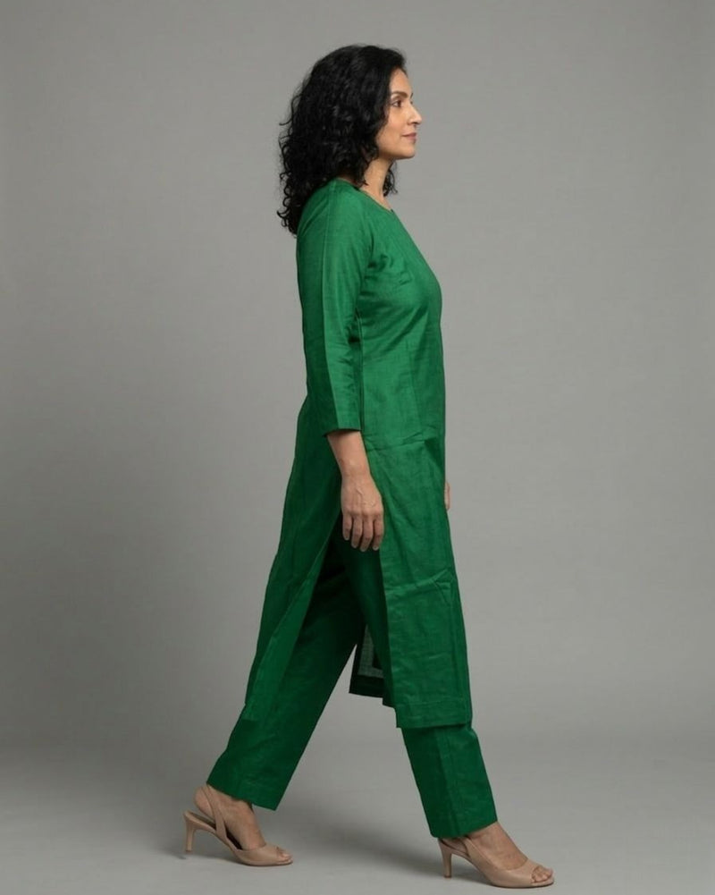 Emerald Cotton Satin Straight Kurta Set - Green