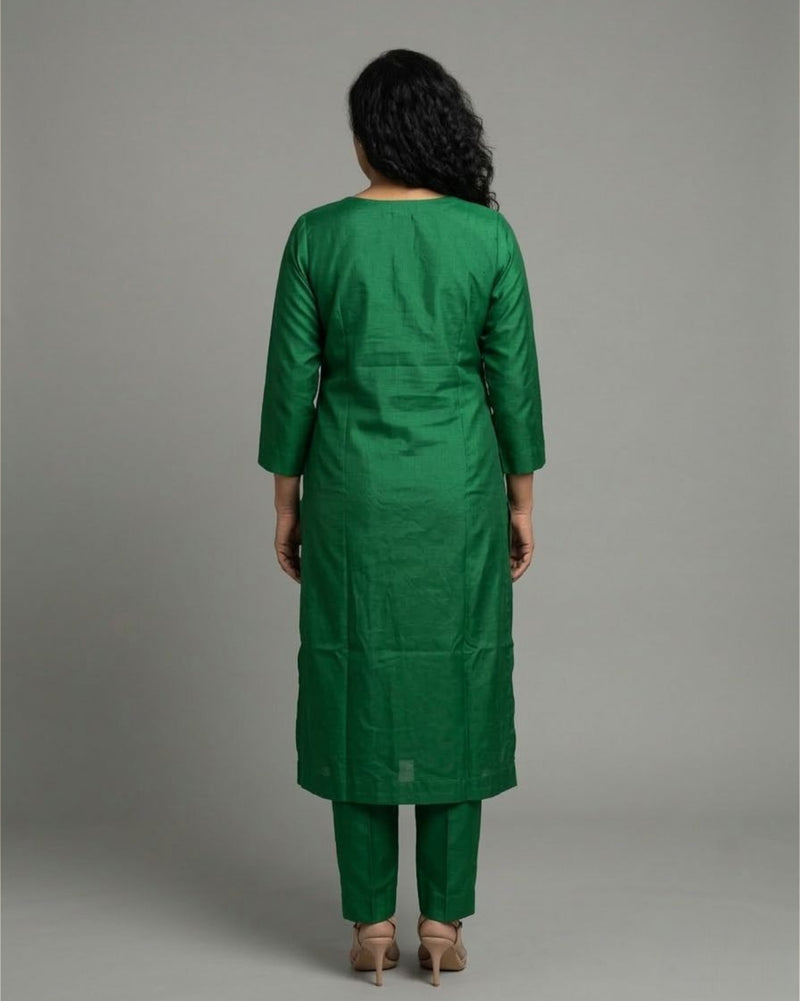 Emerald Cotton Satin Straight Kurta Set - Green