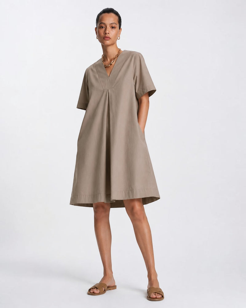 Dune Ease Short A-line Cotton Dress – Beige