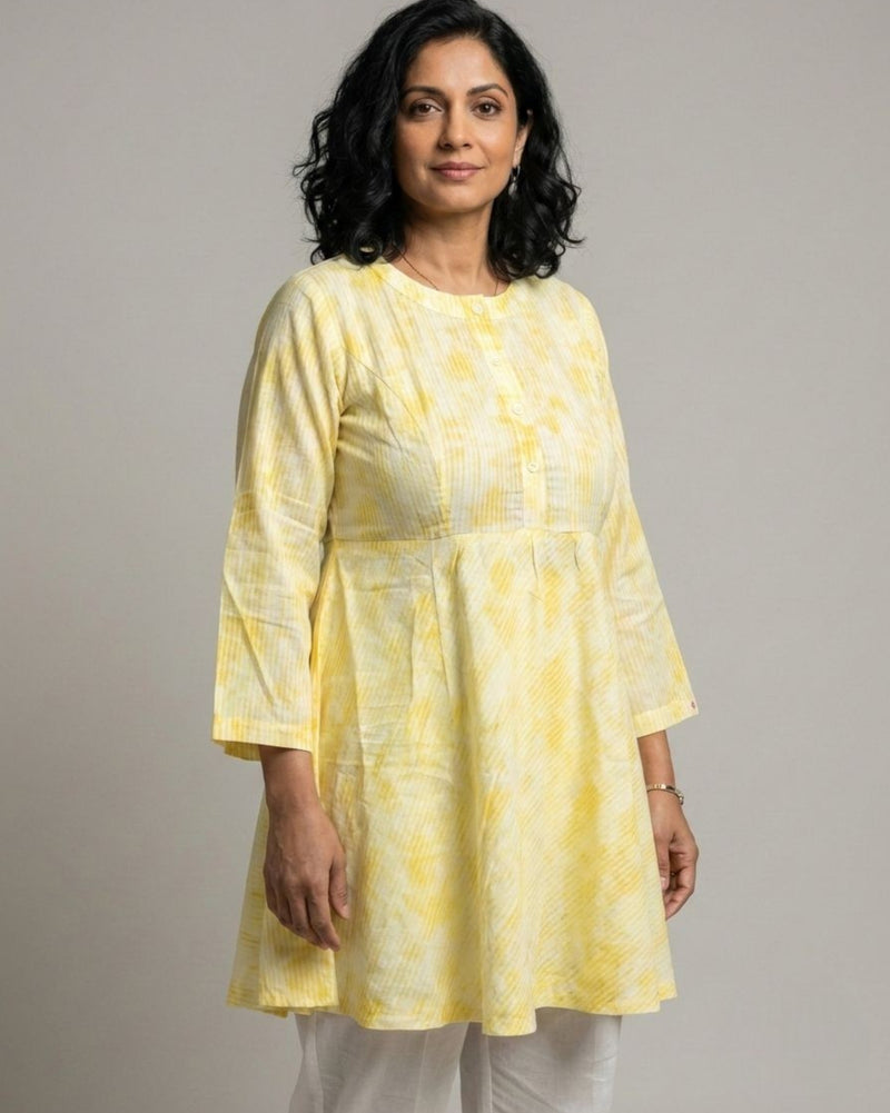 Ray Short Flared Cotton Coord Set – Yellow Print