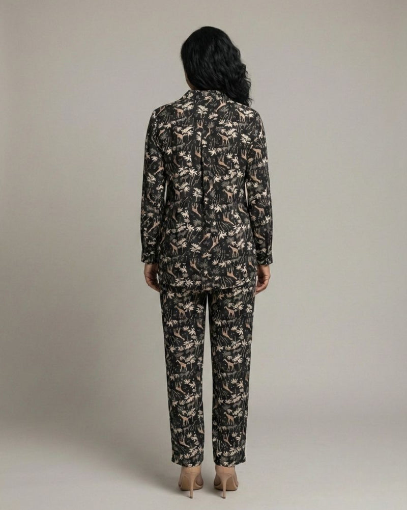 Reverie Short Shirt Cotton Coord Set - Black Print
