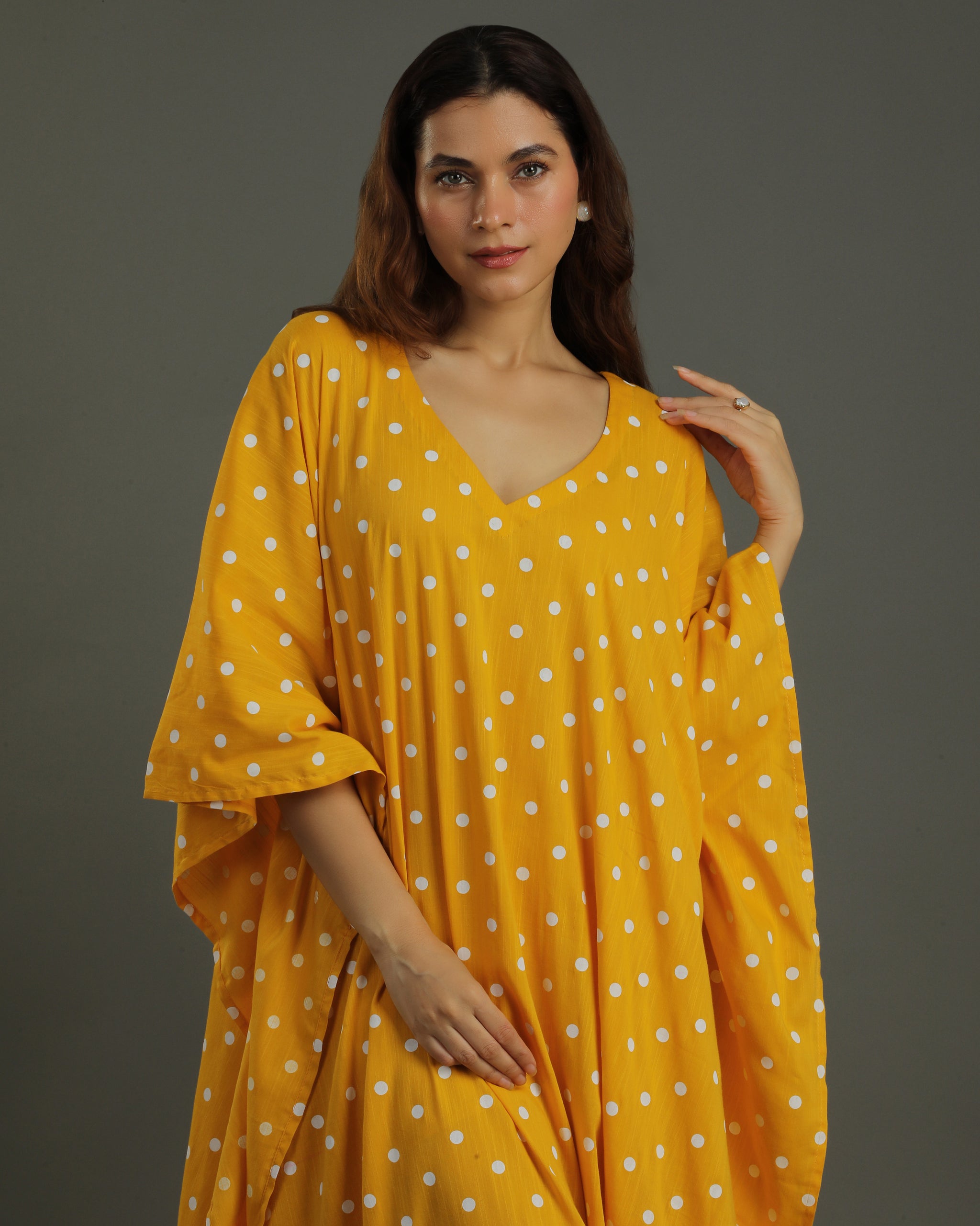 Sunshine Long Cotton Kaftan – Mustard Print
