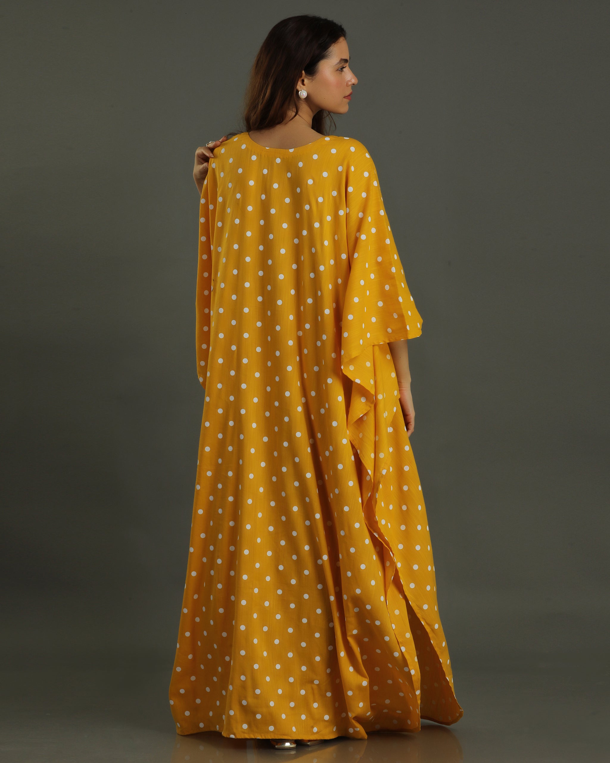 Sunshine Long Cotton Kaftan – Mustard Print