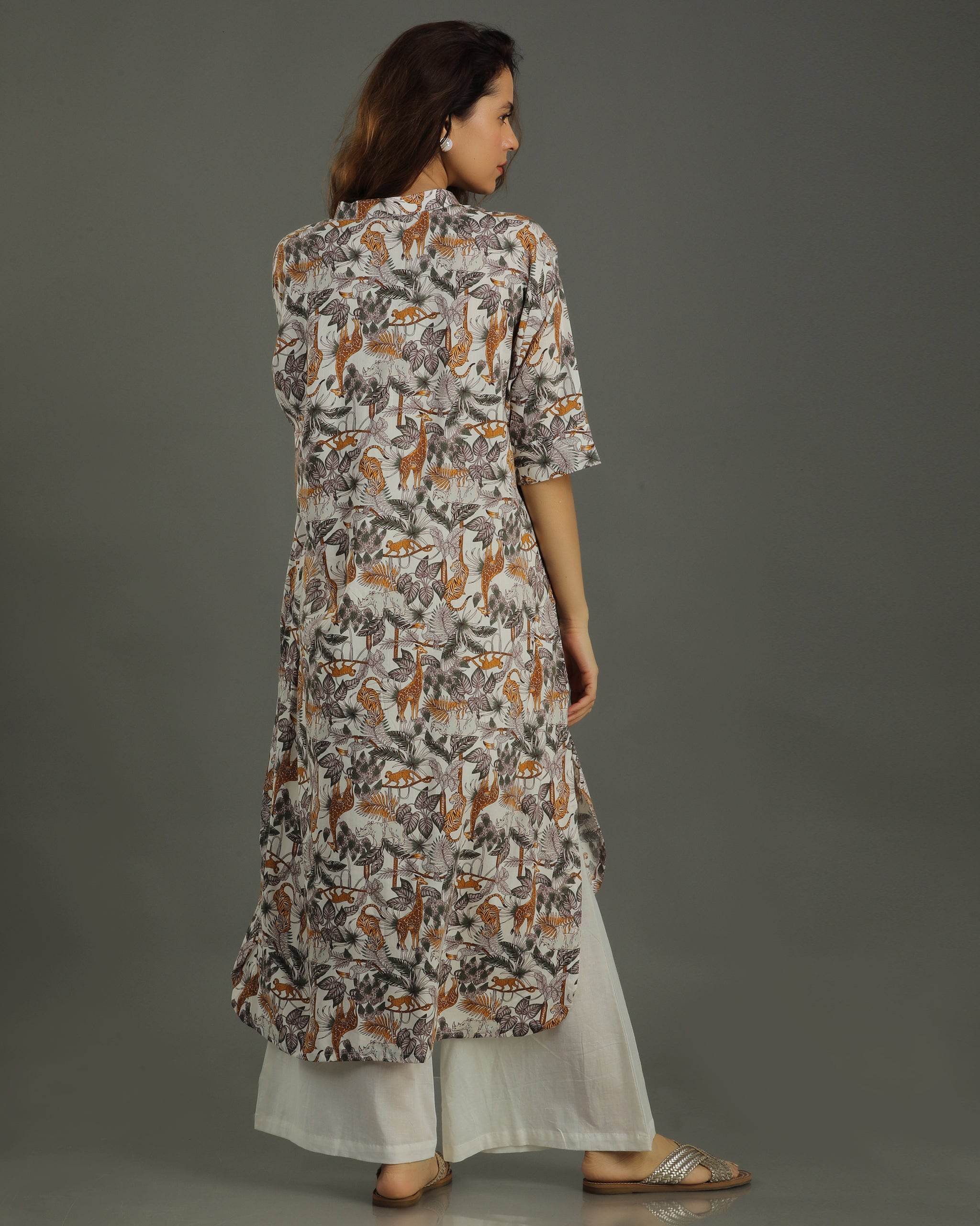 Safari High-Low Cotton Kurta – Off-White Print
