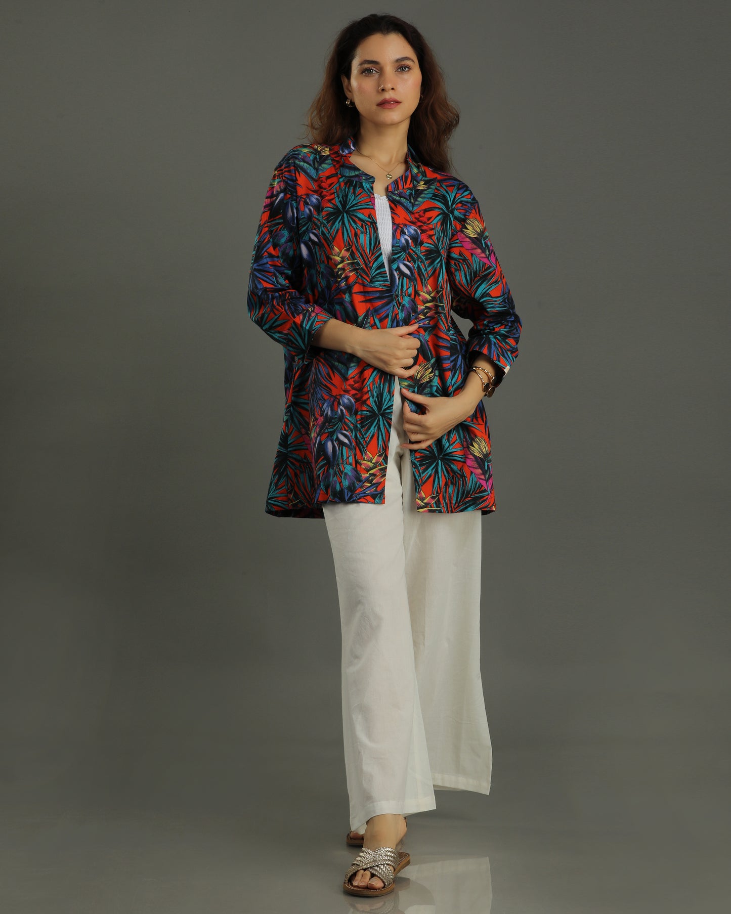Sunset Open Cotton Jacket – Multicolor Print