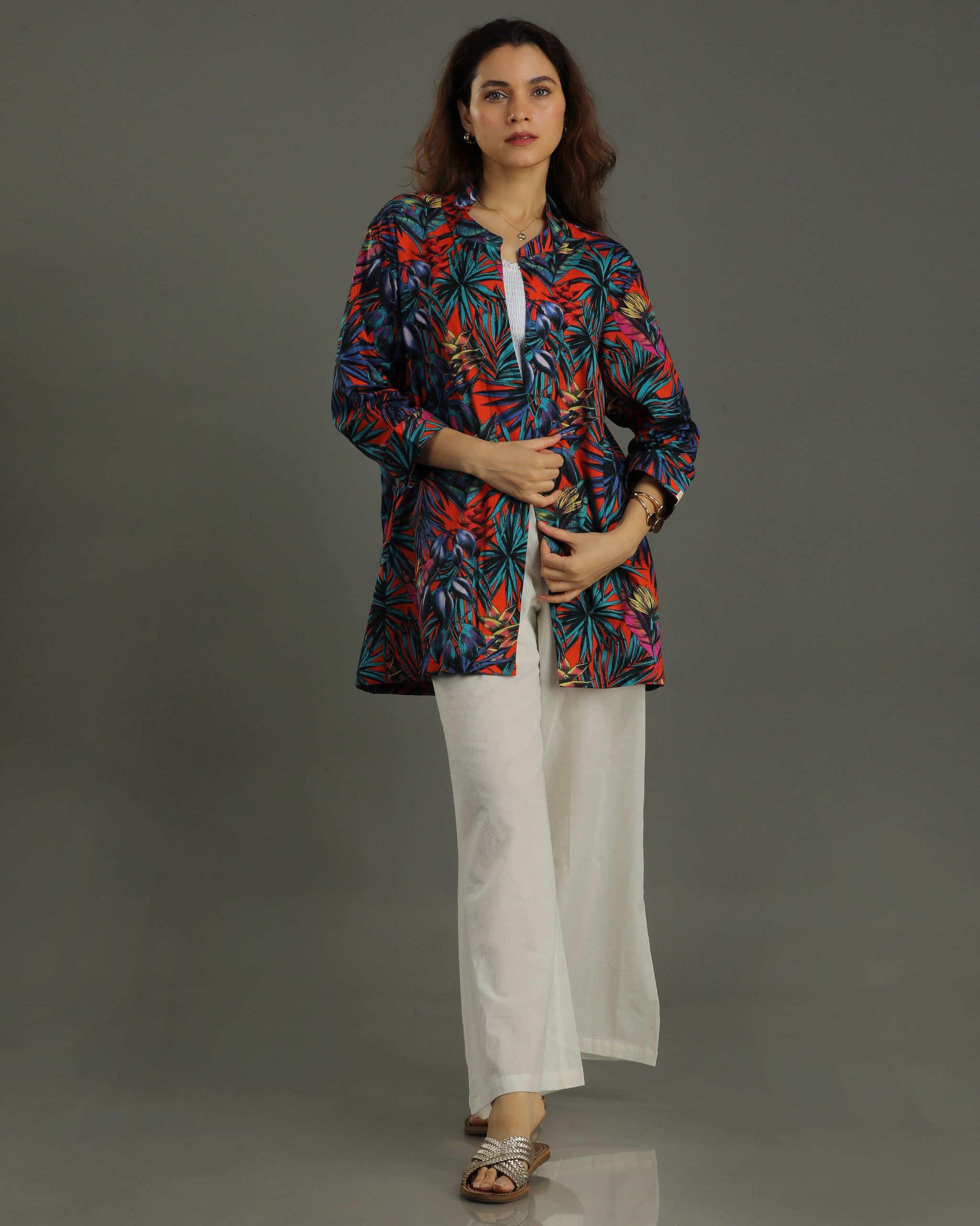 Sunset Open Cotton Jacket – Multicolor Print