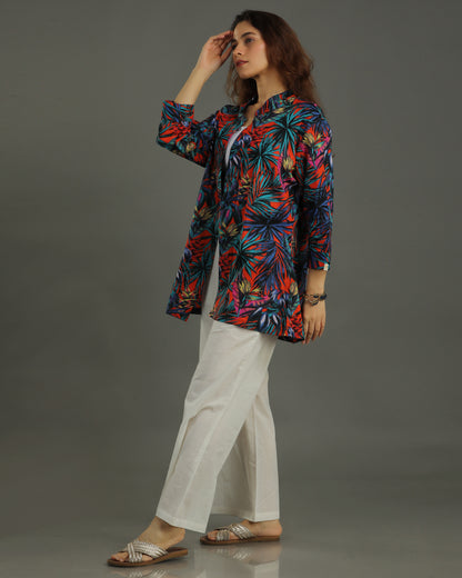 Sunset Open Cotton Jacket – Multicolor Print