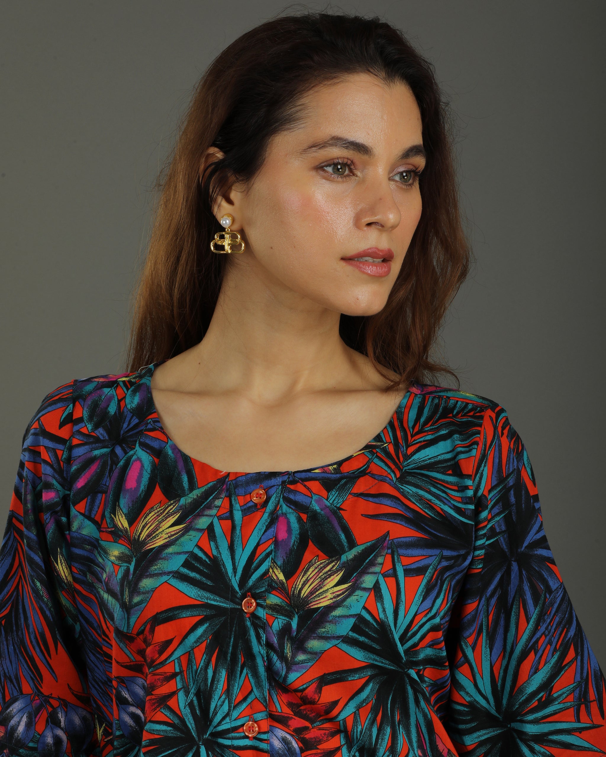 Sunset Midi Flared Cotton Dress – Multicolor Print