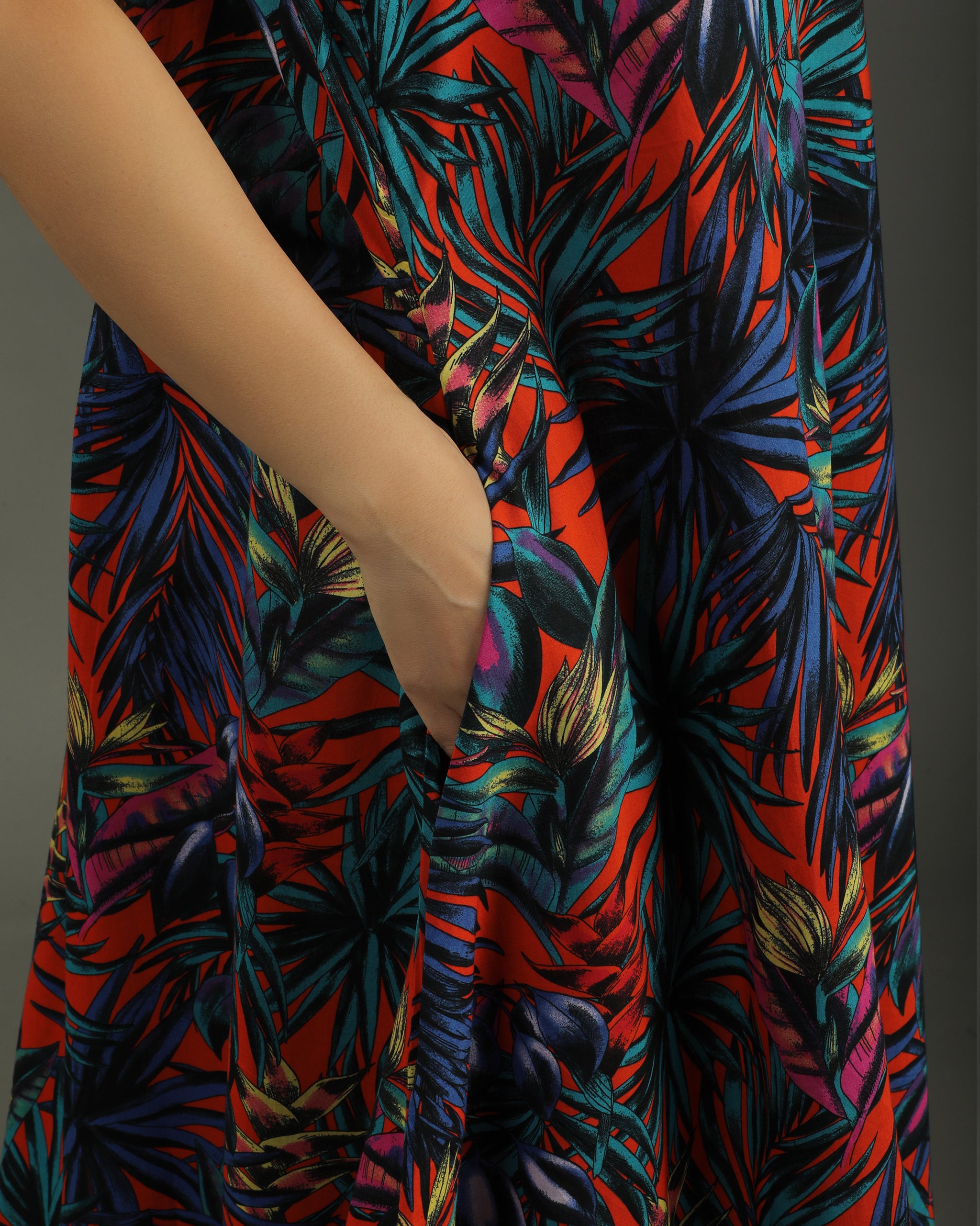 Sunset A-line Cotton Dress – Multicolor Print