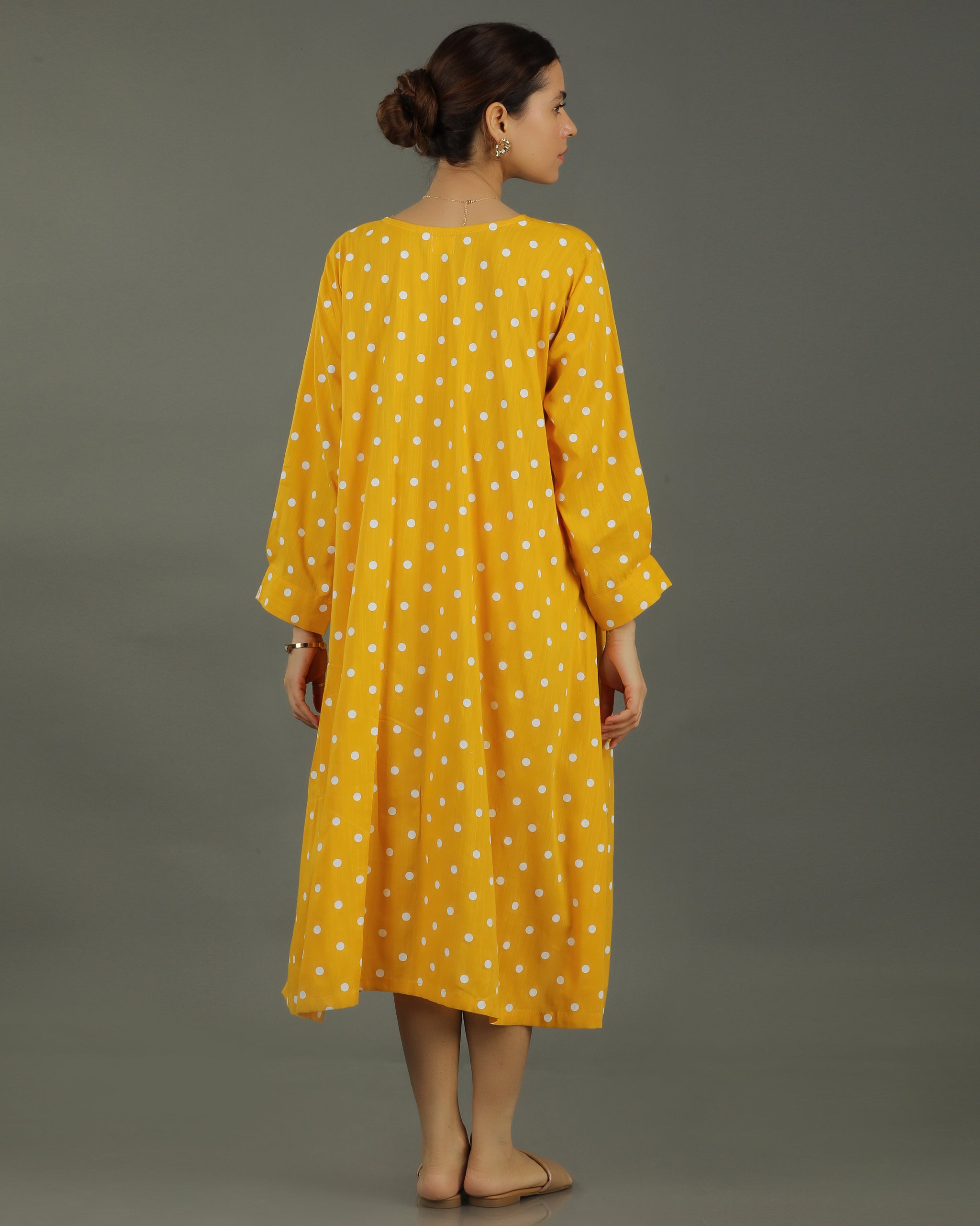 Sunshine Midi A-line Cotton Dress – Mustard Print