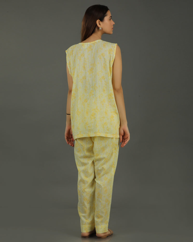 Ray Buttoned Sleeveless Cotton Coord Set – Yellow Print