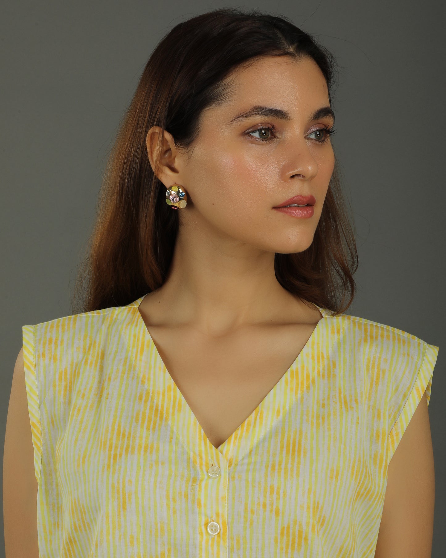 Ray Buttoned Sleeveless Cotton Coord Set – Yellow Print