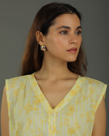 Ray Buttoned Sleeveless Cotton Coord Set – Yellow Print