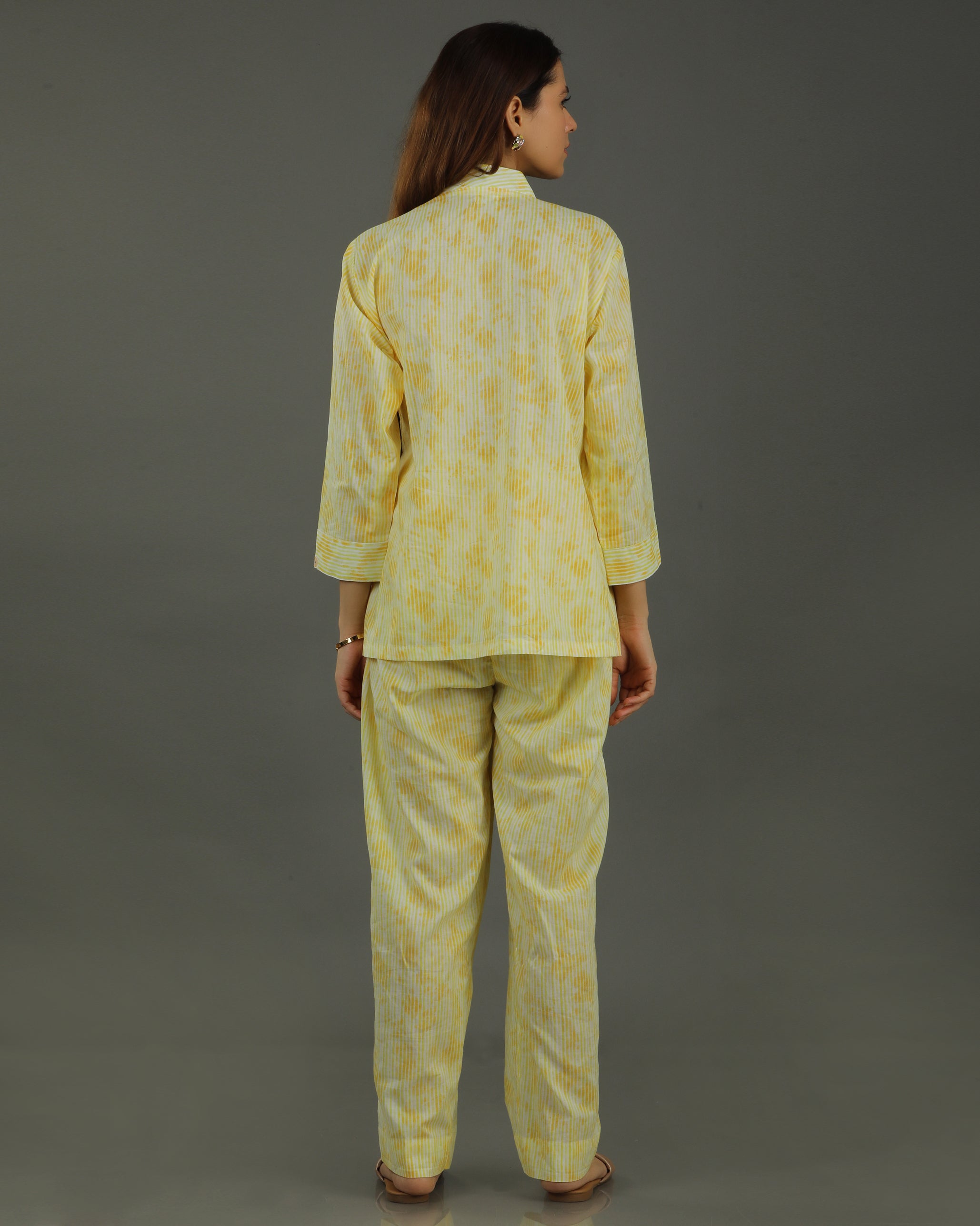 Ray Wrap Short Cotton Coord Set – Yellow Print