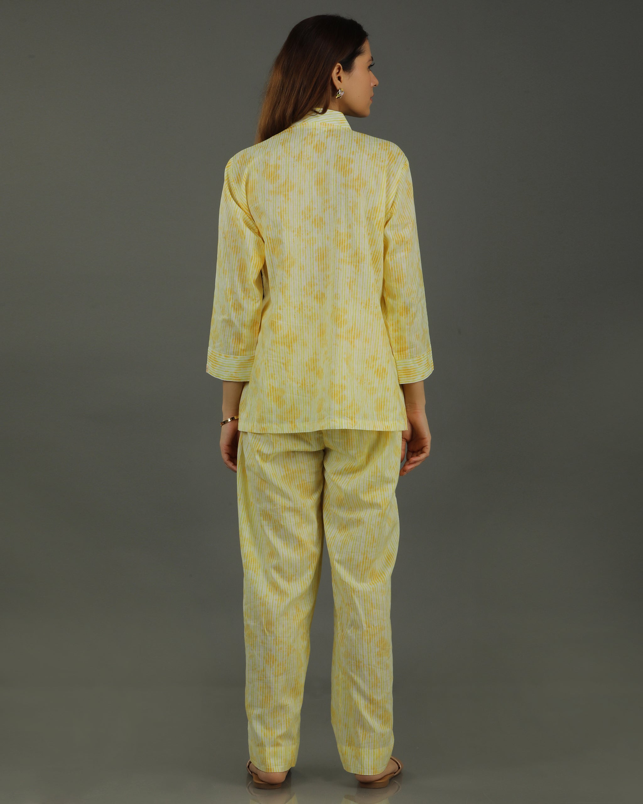 Ray Wrap Short Cotton Coord Set – Yellow Print