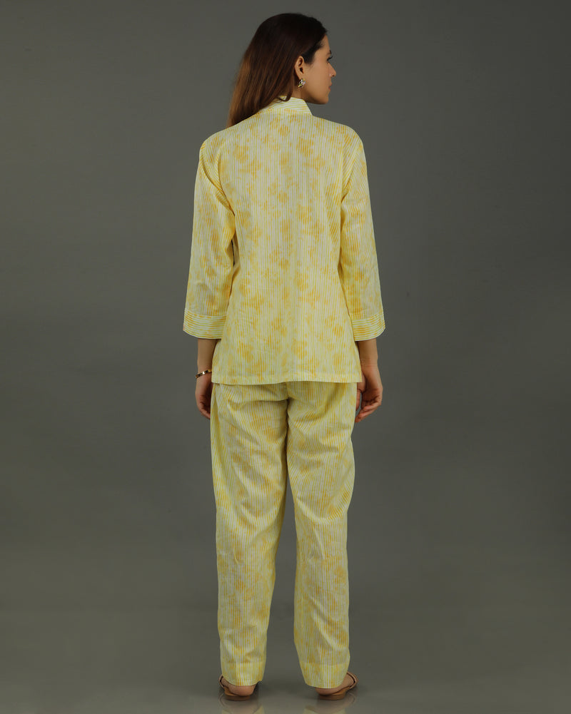 Ray Wrap Short Cotton Coord Set – Yellow Print