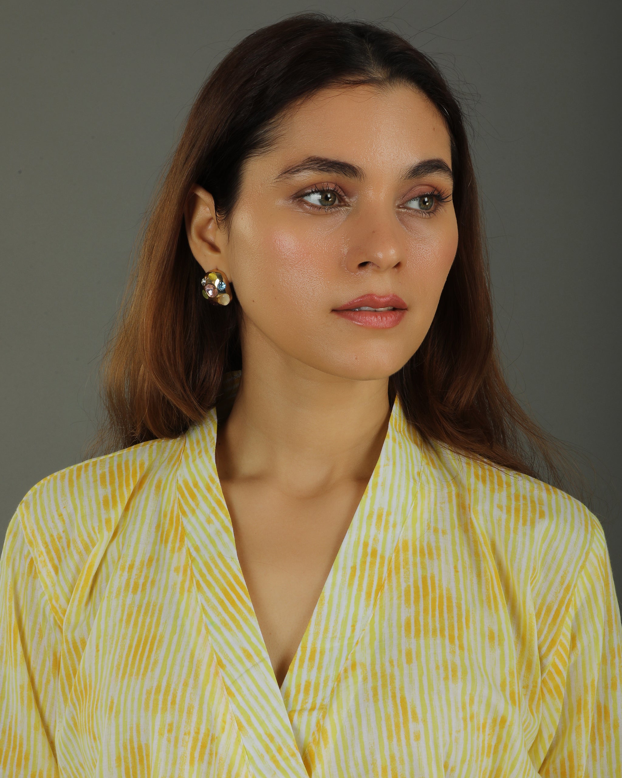 Ray Wrap Short Cotton Coord Set – Yellow Print