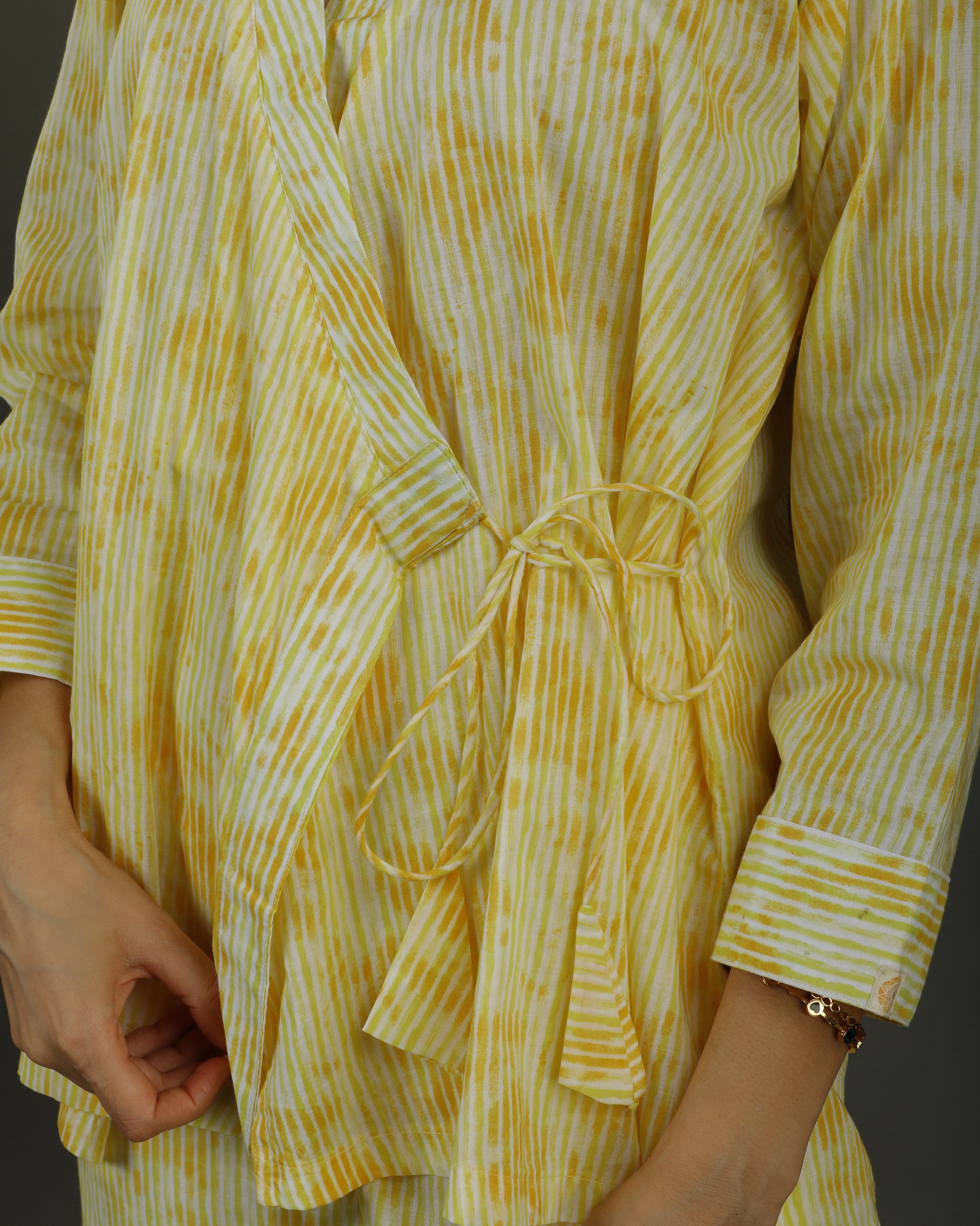 Ray Wrap Short Cotton Coord Set – Yellow Print