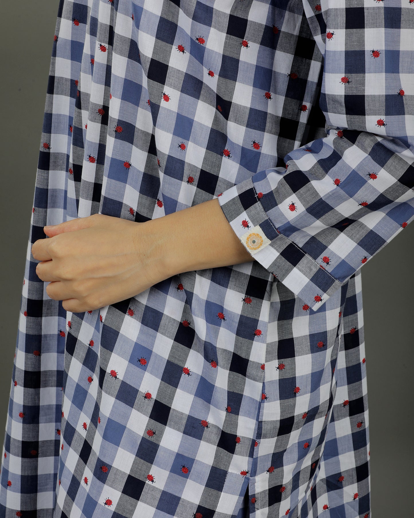 Gingham Long Overlap Cotton Kurta Set – Indigo Checks Print