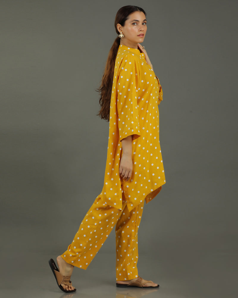 Sunshine Mid-Length Deepcut Cotton Kurta Set – Mustard Print