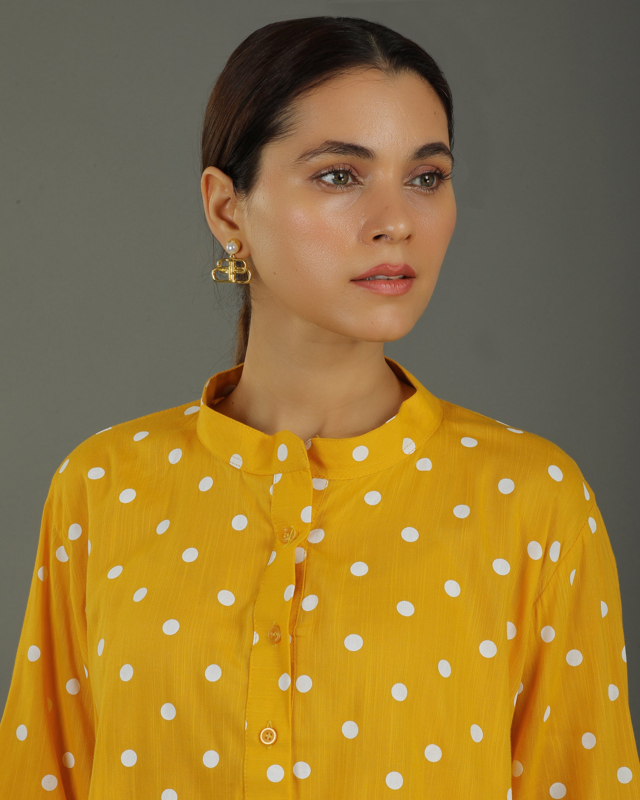 Sunshine Mid-Length Deepcut Cotton Kurta – Mustard Print