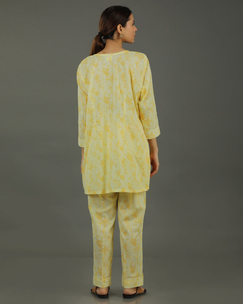 Ray Mid-Length Cotton Kurta Set – Yellow Print