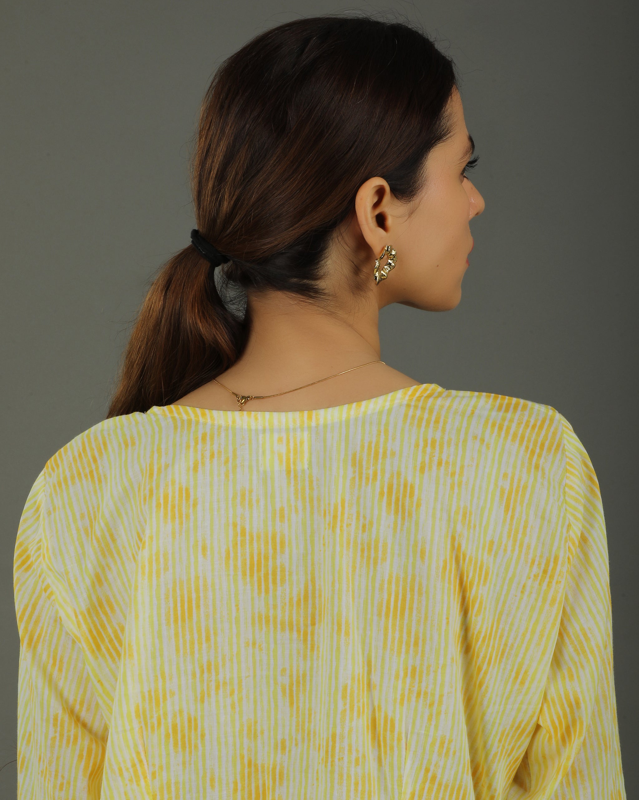 Ray Mid-Length Cotton Kurta Set – Yellow Print