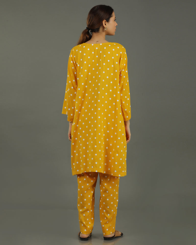 Sunshine Mid-Length A-line Cotton Kurta Set – Mustard Print