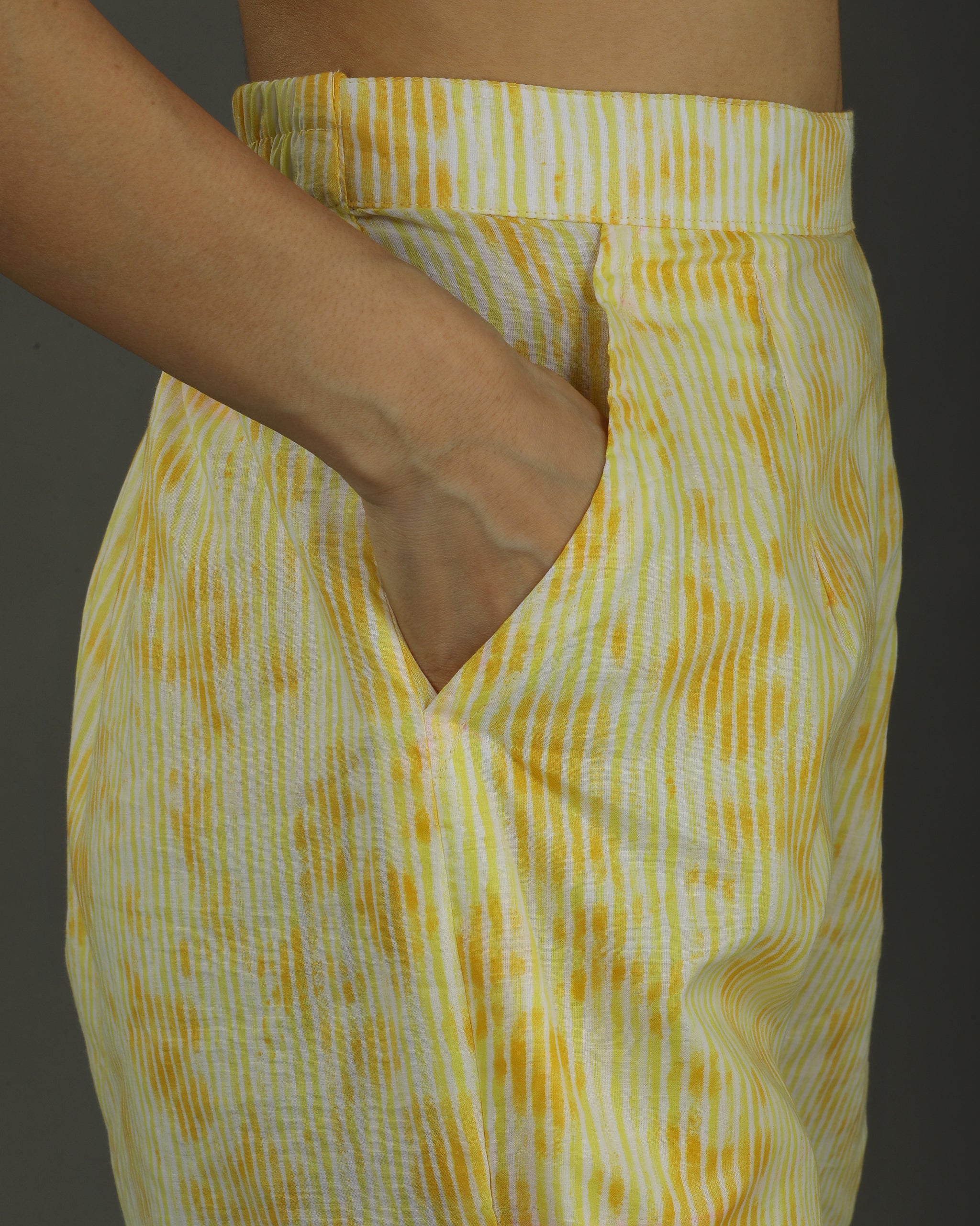 Ray Wrap Short Cotton Coord Set – Yellow Print