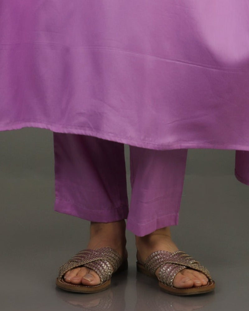 Noor Kaftan Satin Cotton Kurta Set – Deep Lavender
