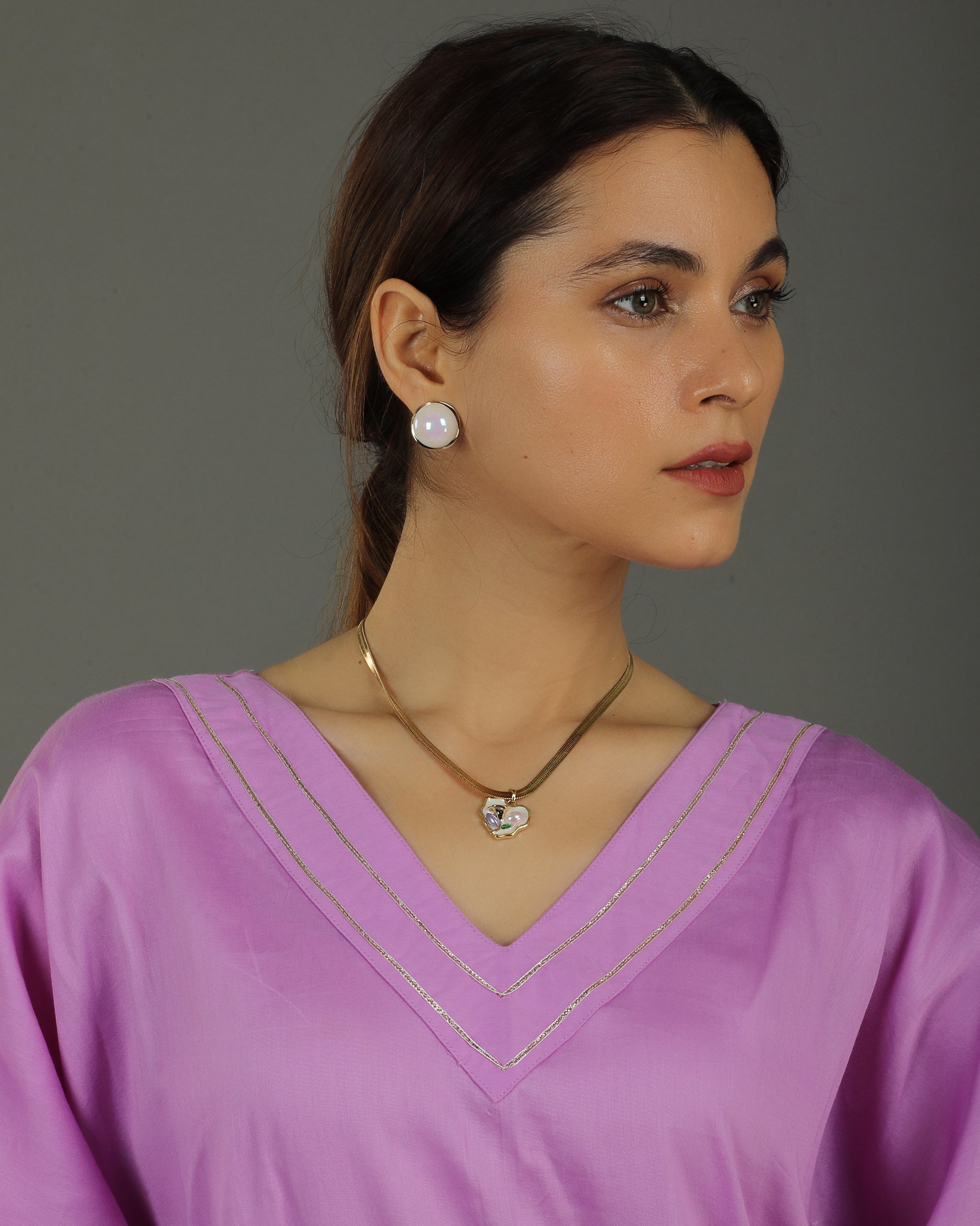 Noor Kaftan Satin Cotton Kurta Set – Deep Lavender