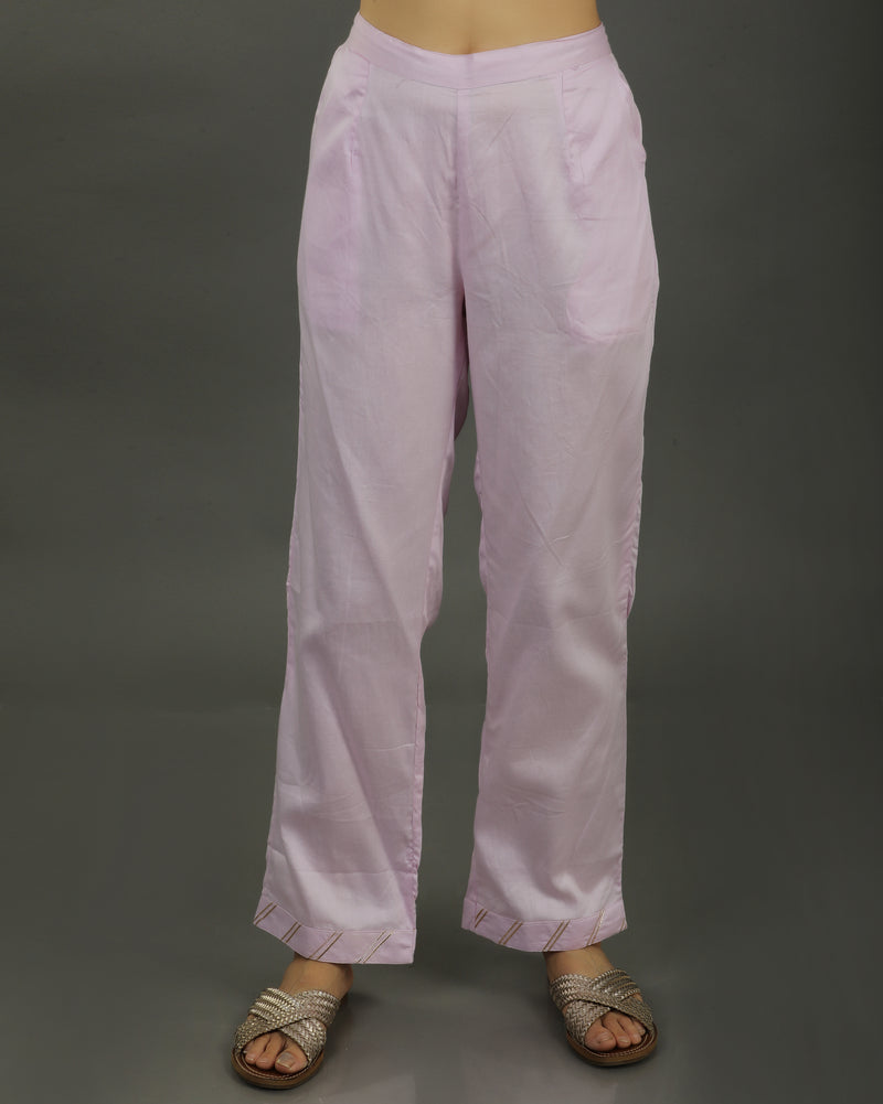 Noor Straight Satin Cotton Kurta Set – Soft Lavender