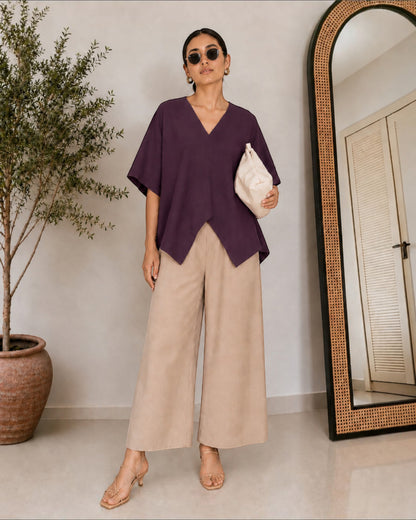 Cocoa Boxy Co-ord Set – Beige & Plum