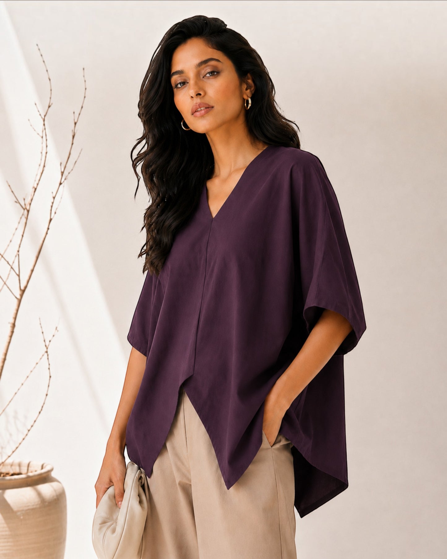 Cocoa Boxy Co-ord Set – Beige & Plum