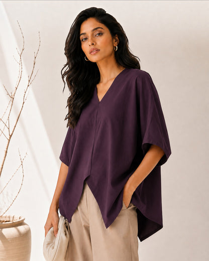 Cocoa Boxy Co-ord Set – Beige & Plum