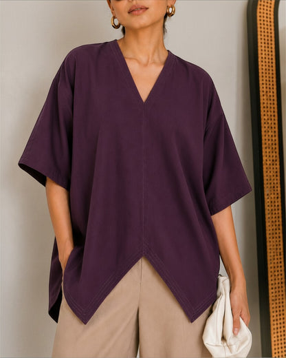 Cocoa Boxy Co-ord Set – Beige & Plum