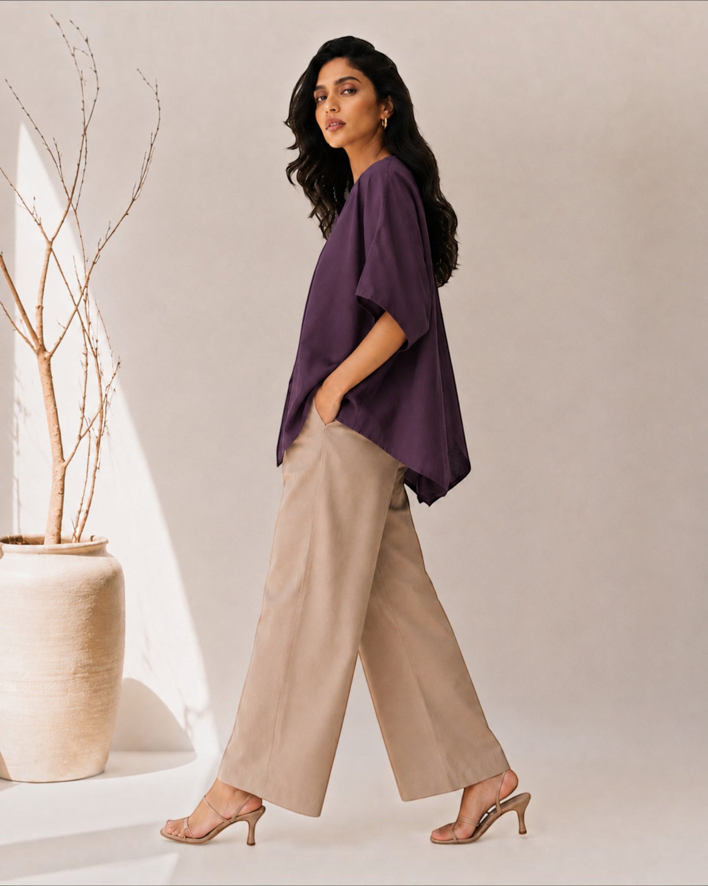 Cocoa Boxy Co-ord Set – Beige & Plum