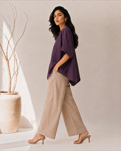 Cocoa Boxy Co-ord Set – Beige & Plum