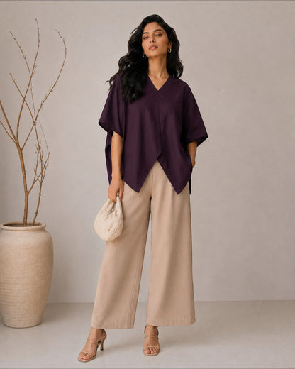 Cocoa Boxy Co-ord Set – Beige & Plum