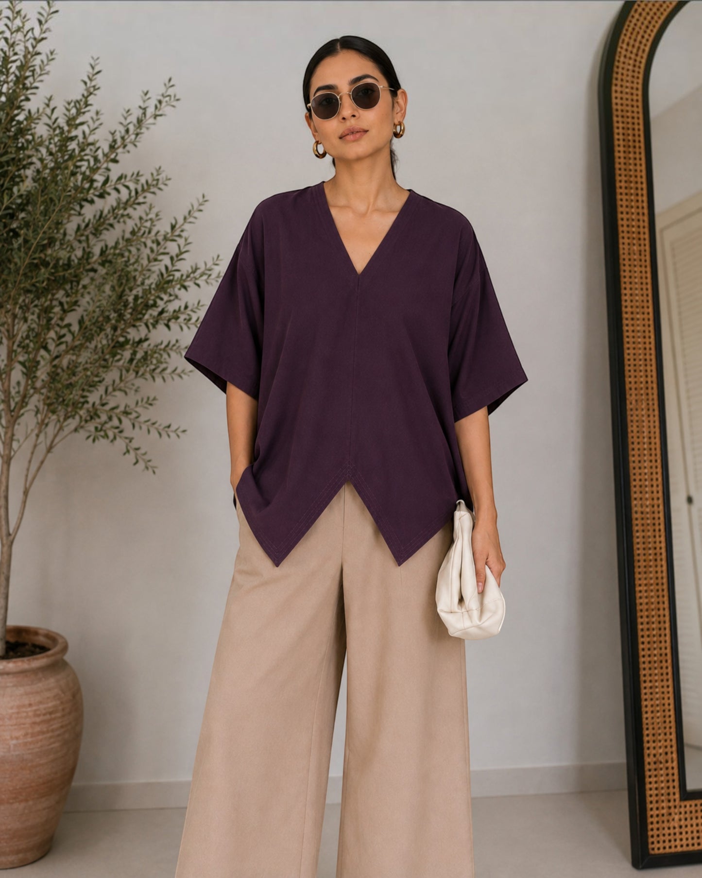 Cocoa Boxy Co-ord Set – Beige & Plum