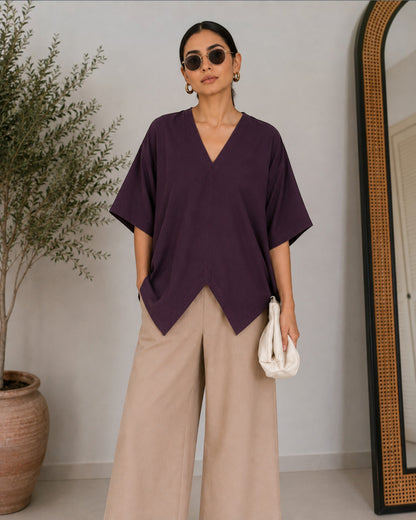 Cocoa Boxy Co-ord Set – Beige & Plum